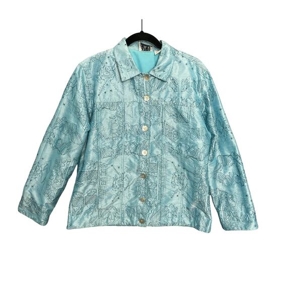 Keren Hart Y2K Vintage Beaded Embroidered Baby Blue Lightweight Jacket SZ Medium - Picture 1 of 4